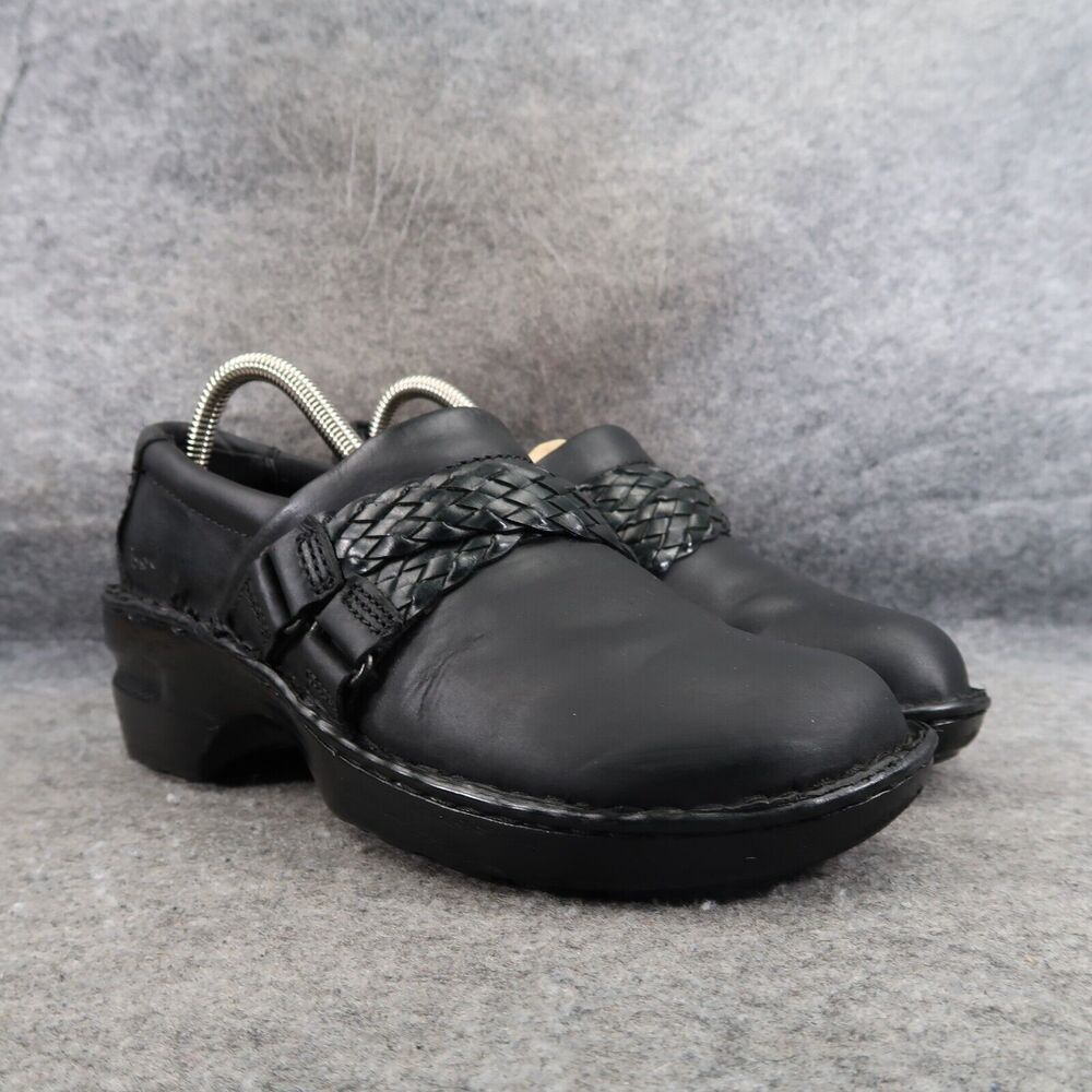 Born Concept Shoes Womens 8.5 Slip On Clog Boc Leather Black Braid Comfort Oneya